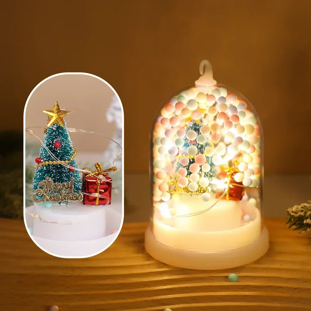 Mini Christmas Decorations Lights Miniature Christmas Tree in Plastic Dome with LED Lights Christmas Gift New Year Decorations