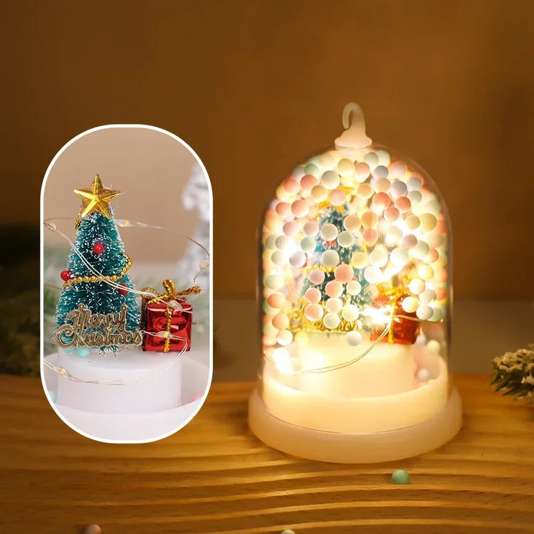 Mini Christmas Decorations Lights Miniature Christmas Tree in Plastic Dome with LED Lights Christmas Gift New Year Decorations