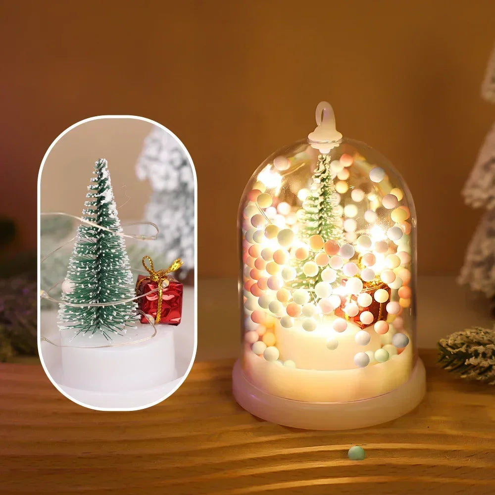 Mini Christmas Decorations Lights Miniature Christmas Tree in Plastic Dome with LED Lights Christmas Gift New Year Decorations