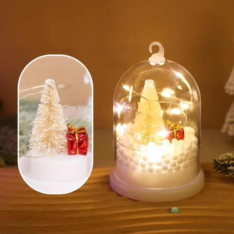 Mini Christmas Decorations Lights Miniature Christmas Tree in Plastic Dome with LED Lights Christmas Gift New Year Decorations