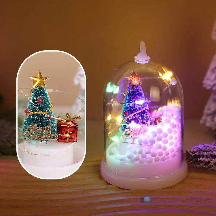 Mini Christmas Decorations Lights Miniature Christmas Tree in Plastic Dome with LED Lights Christmas Gift New Year Decorations