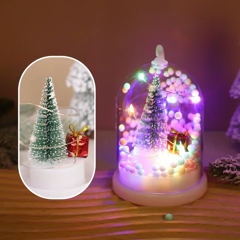 Mini Christmas Decorations Lights Miniature Christmas Tree in Plastic Dome with LED Lights Christmas Gift New Year Decorations