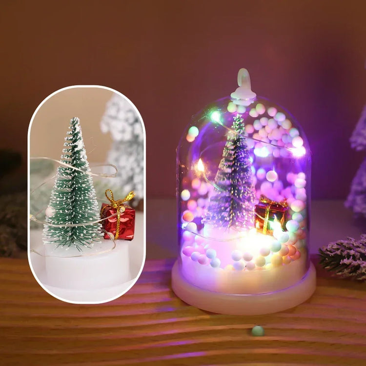 Mini Christmas Decorations Lights Miniature Christmas Tree in Plastic Dome with LED Lights Christmas Gift New Year Decorations