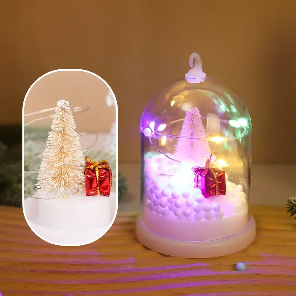 Mini Christmas Decorations Lights Miniature Christmas Tree in Plastic Dome with LED Lights Christmas Gift New Year Decorations