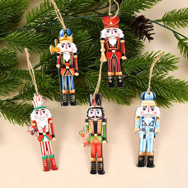 12Pcs Nutcracker Soldier Wooden Pendant Xmas Tree Hanging Ornament 2024 Christmas Decoration for Home Navidad 2025 New Year Gift