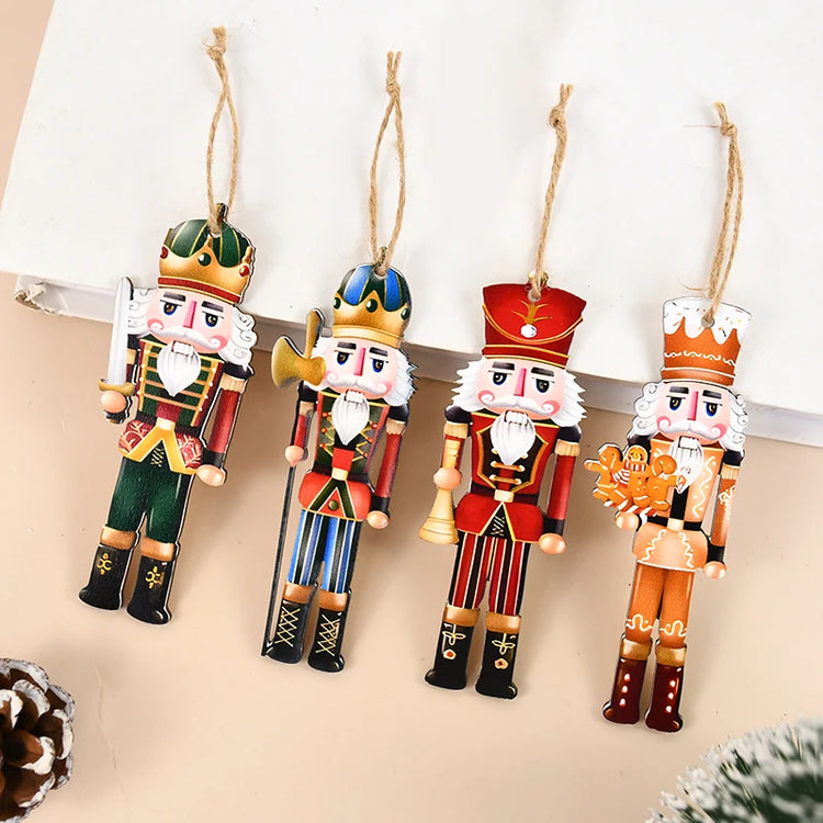 12Pcs Nutcracker Soldier Wooden Pendant Xmas Tree Hanging Ornament 2024 Christmas Decoration for Home Navidad 2025 New Year Gift