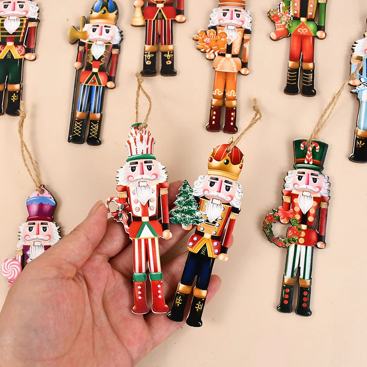 12Pcs Nutcracker Soldier Wooden Pendant Xmas Tree Hanging Ornament 2024 Christmas Decoration for Home Navidad 2025 New Year Gift