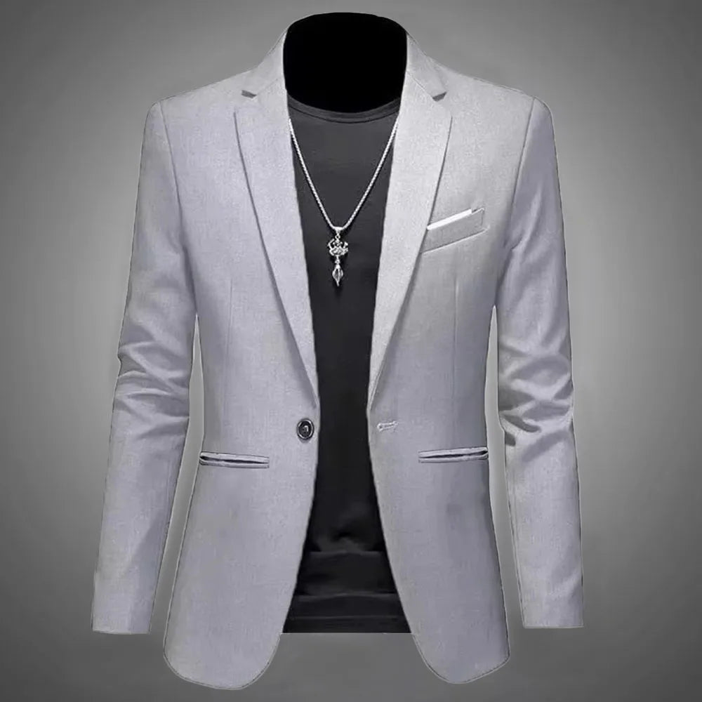 Men's Trendy Leisure Boutique Suit Jacket Autumn Casual Business Slim Fit Non-ironing Single Button Suit Solid Formal Blouse