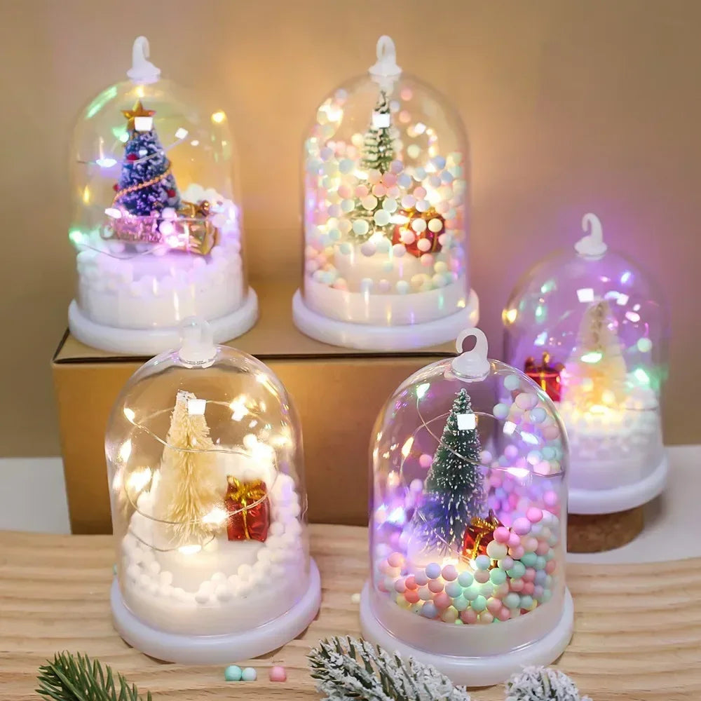 Mini Christmas Decorations Lights Miniature Christmas Tree in Plastic Dome with LED Lights Christmas Gift New Year Decorations