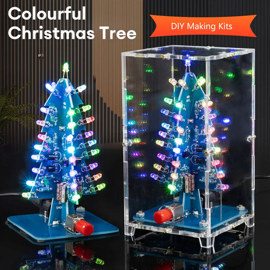 DIY 3D Christmas Tree Soldering Practice Colorful LED Flashing LED RGB Electronic Science Assemble Kit DIY Christmas Trees