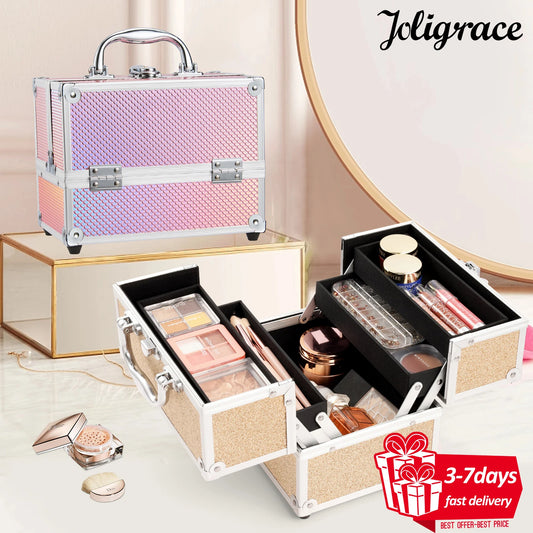 Portable Makeup Box Lock Mermaid Alloy Cosmetic Case with 4 Trays Girl's Jewelry Nail Hair Accessory Storage Organizer Suitcase