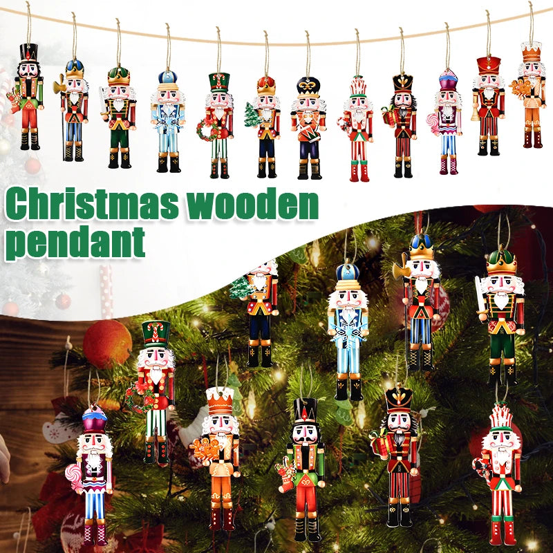 12Pcs Nutcracker Soldier Wooden Pendant Xmas Tree Hanging Ornament 2024 Christmas Decoration for Home Navidad 2025 New Year Gift