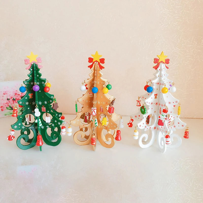 Handcrafted Wooden Christmas Tree Decoration-1pc 3D Tabletop Christmas Ornament with Hanging Accessories, Festive Decor Gift