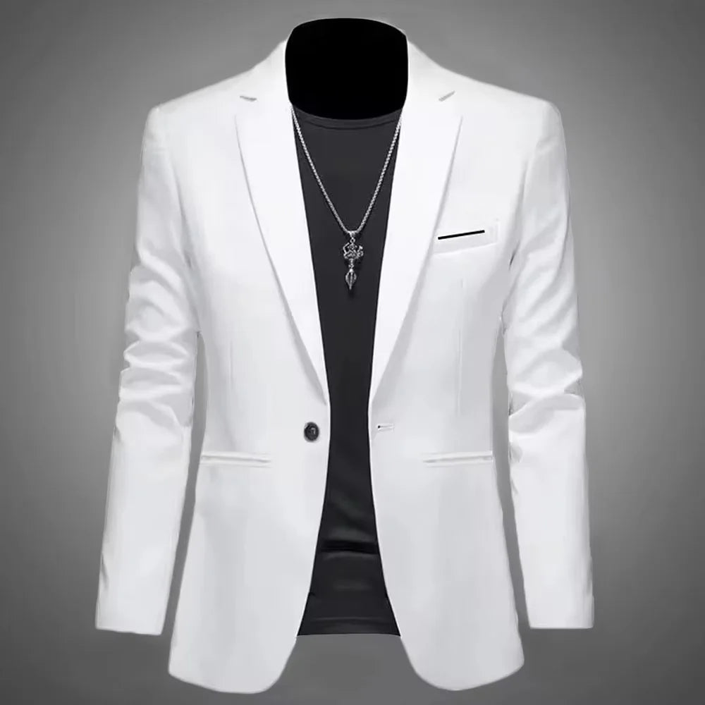 Men's Trendy Leisure Boutique Suit Jacket Autumn Casual Business Slim Fit Non-ironing Single Button Suit Solid Formal Blouse