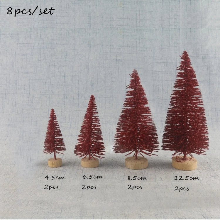 8PCS Christmas Mini Trees Mix Size Fake Glitter Trees For Xmas Home Table Decor Ornaments Noel Party Desktop Decorations