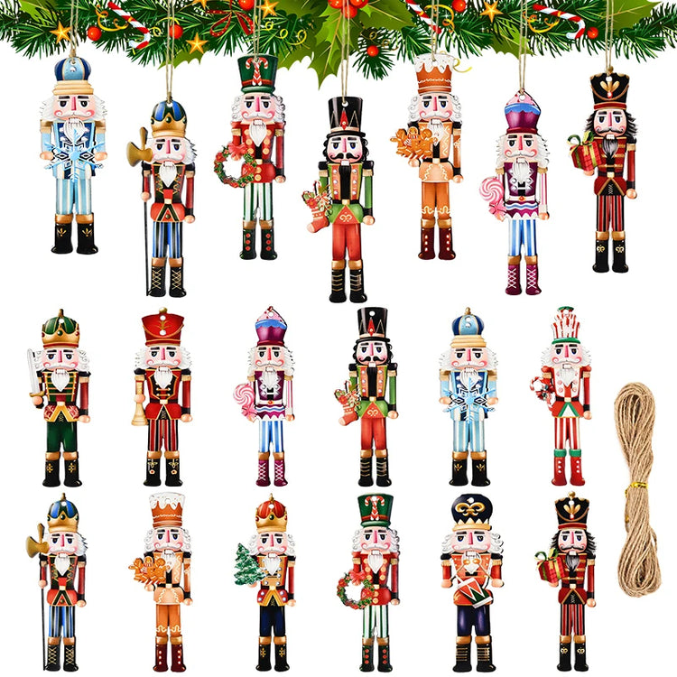 12Pcs Nutcracker Soldier Wooden Pendant Xmas Tree Hanging Ornament 2024 Christmas Decoration for Home Navidad 2025 New Year Gift