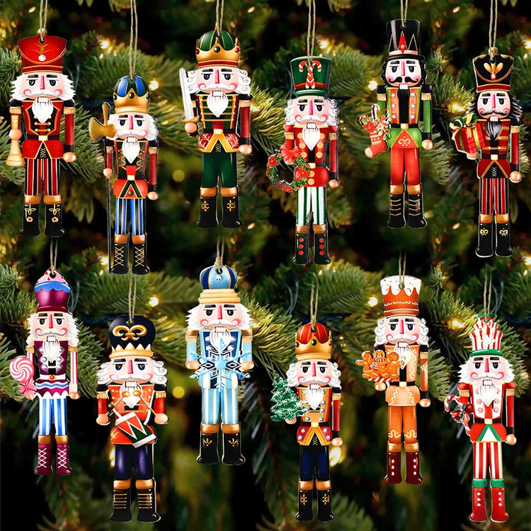 12Pcs Nutcracker Soldier Wooden Pendant Xmas Tree Hanging Ornament 2024 Christmas Decoration for Home Navidad 2025 New Year Gift