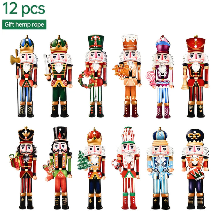 12Pcs Nutcracker Soldier Wooden Pendant Xmas Tree Hanging Ornament 2024 Christmas Decoration for Home Navidad 2025 New Year Gift