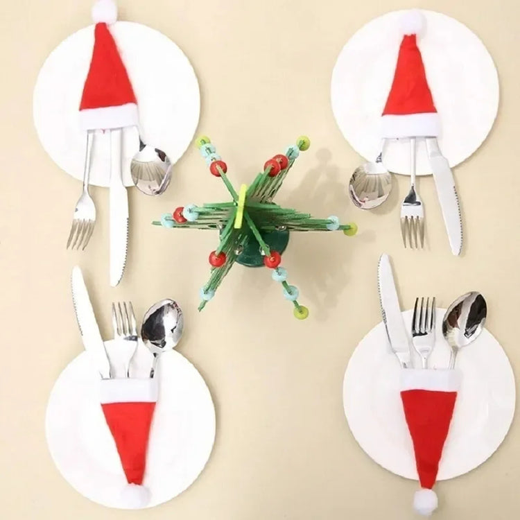 Merry Christmas Decorations 2024 Christmas Tableware Bag Holder Christmas Hat Fork Knife Cutlery Bag Christmas Decor for Home