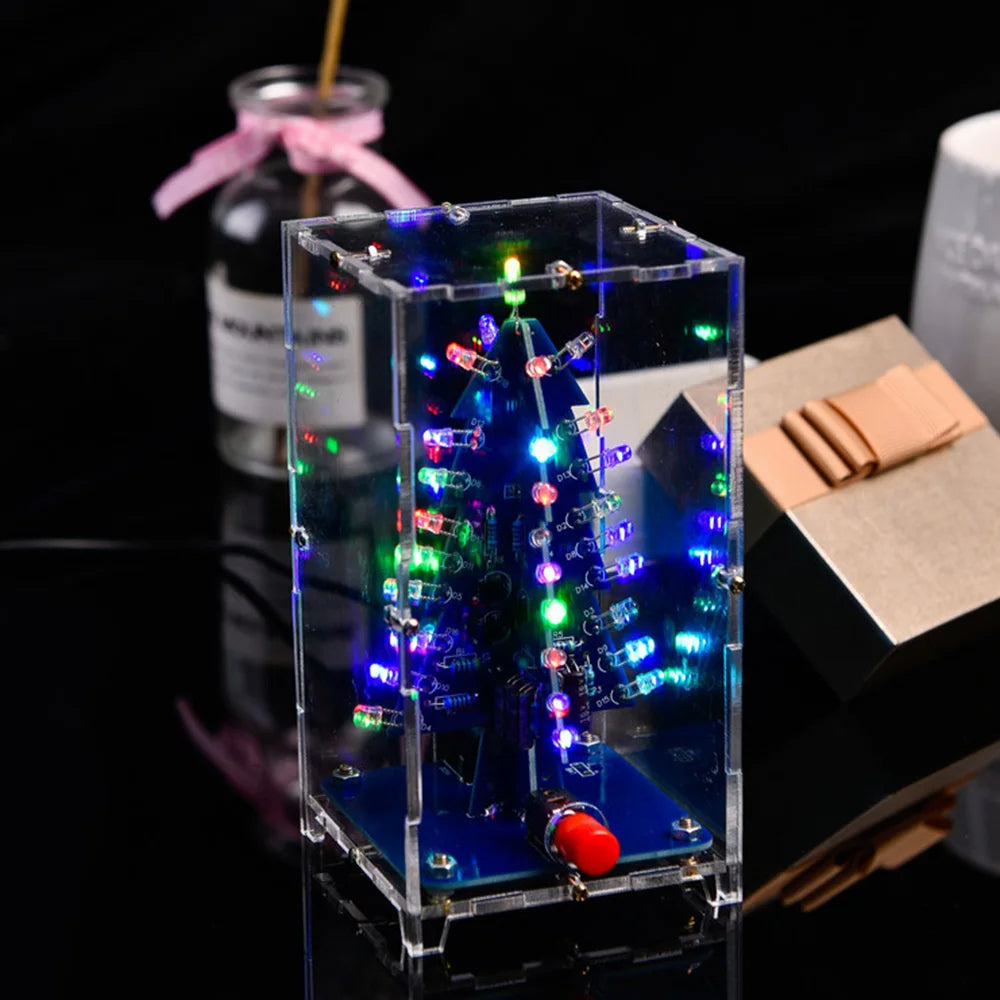 DIY 3D Christmas Tree Soldering Practice Colorful LED Flashing LED RGB Electronic Science Assemble Kit DIY Christmas Trees