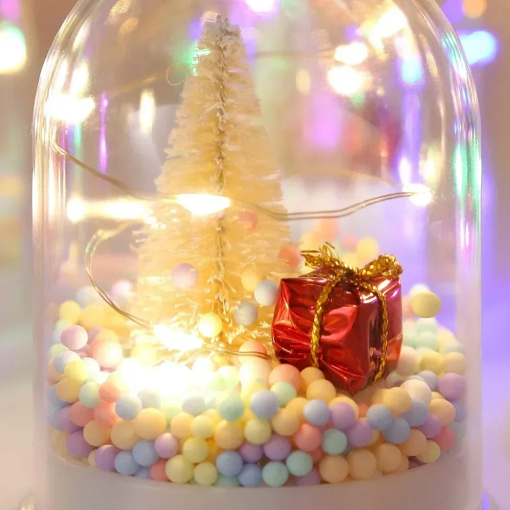 Mini Christmas Decorations Lights Miniature Christmas Tree in Plastic Dome with LED Lights Christmas Gift New Year Decorations