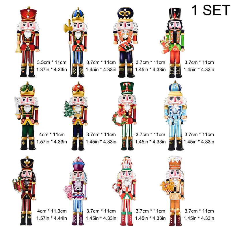 12Pcs Nutcracker Soldier Wooden Pendant Xmas Tree Hanging Ornament 2024 Christmas Decoration for Home Navidad 2025 New Year Gift