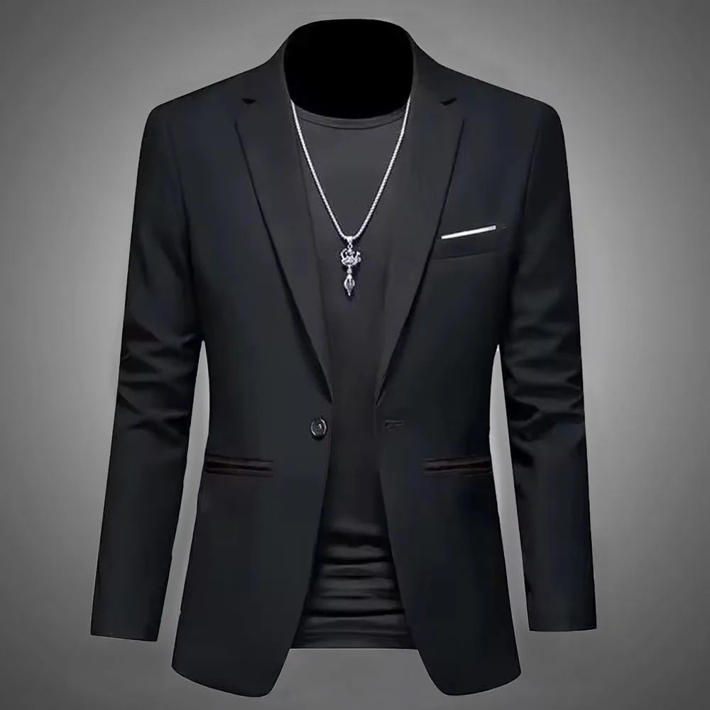 Men's Trendy Leisure Boutique Suit Jacket Autumn Casual Business Slim Fit Non-ironing Single Button Suit Solid Formal Blouse