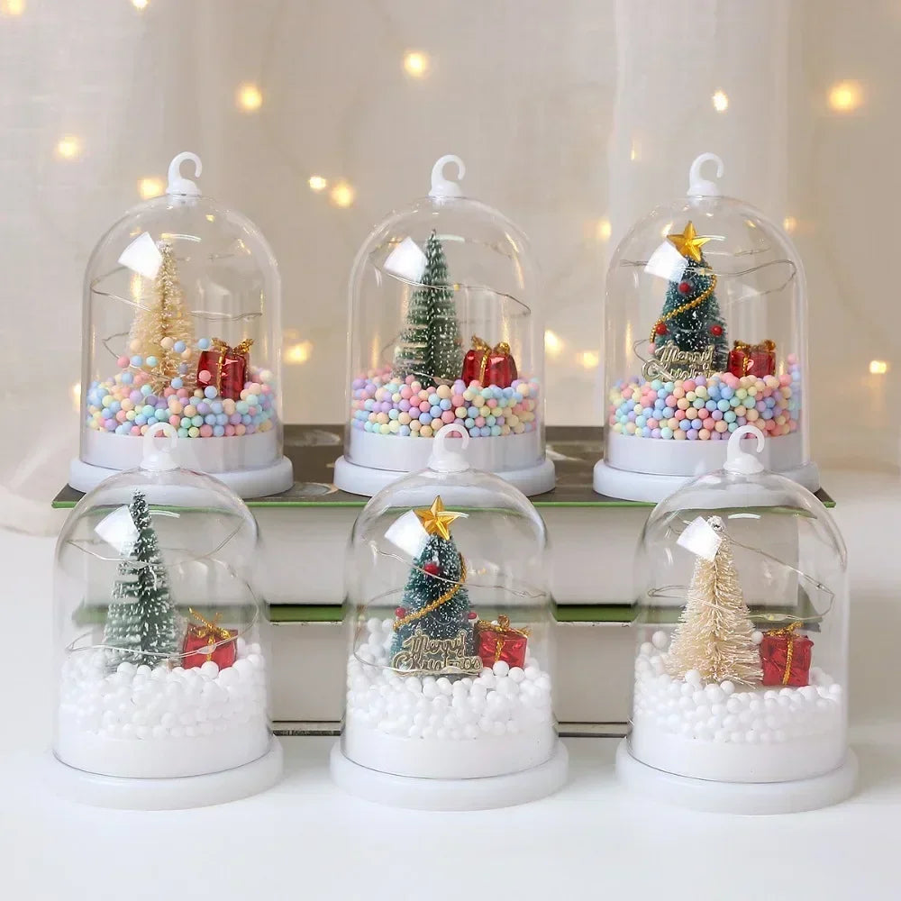 Mini Christmas Decorations Lights Miniature Christmas Tree in Plastic Dome with LED Lights Christmas Gift New Year Decorations