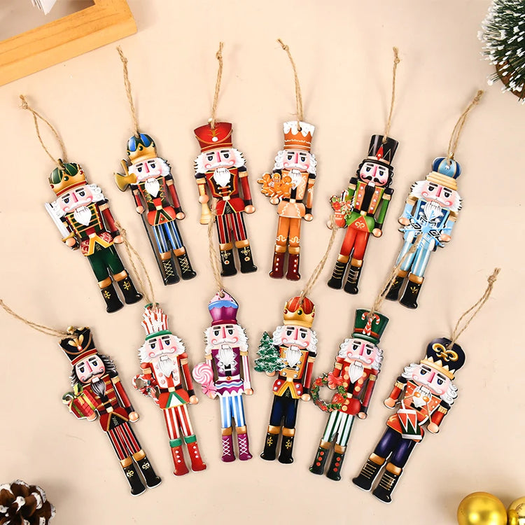 12Pcs Nutcracker Soldier Wooden Pendant Xmas Tree Hanging Ornament 2024 Christmas Decoration for Home Navidad 2025 New Year Gift