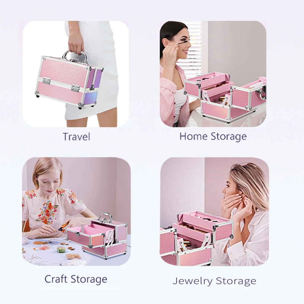 Portable Makeup Box Lock Mermaid Alloy Cosmetic Case with 4 Trays Girl's Jewelry Nail Hair Accessory Storage Organizer Suitcase