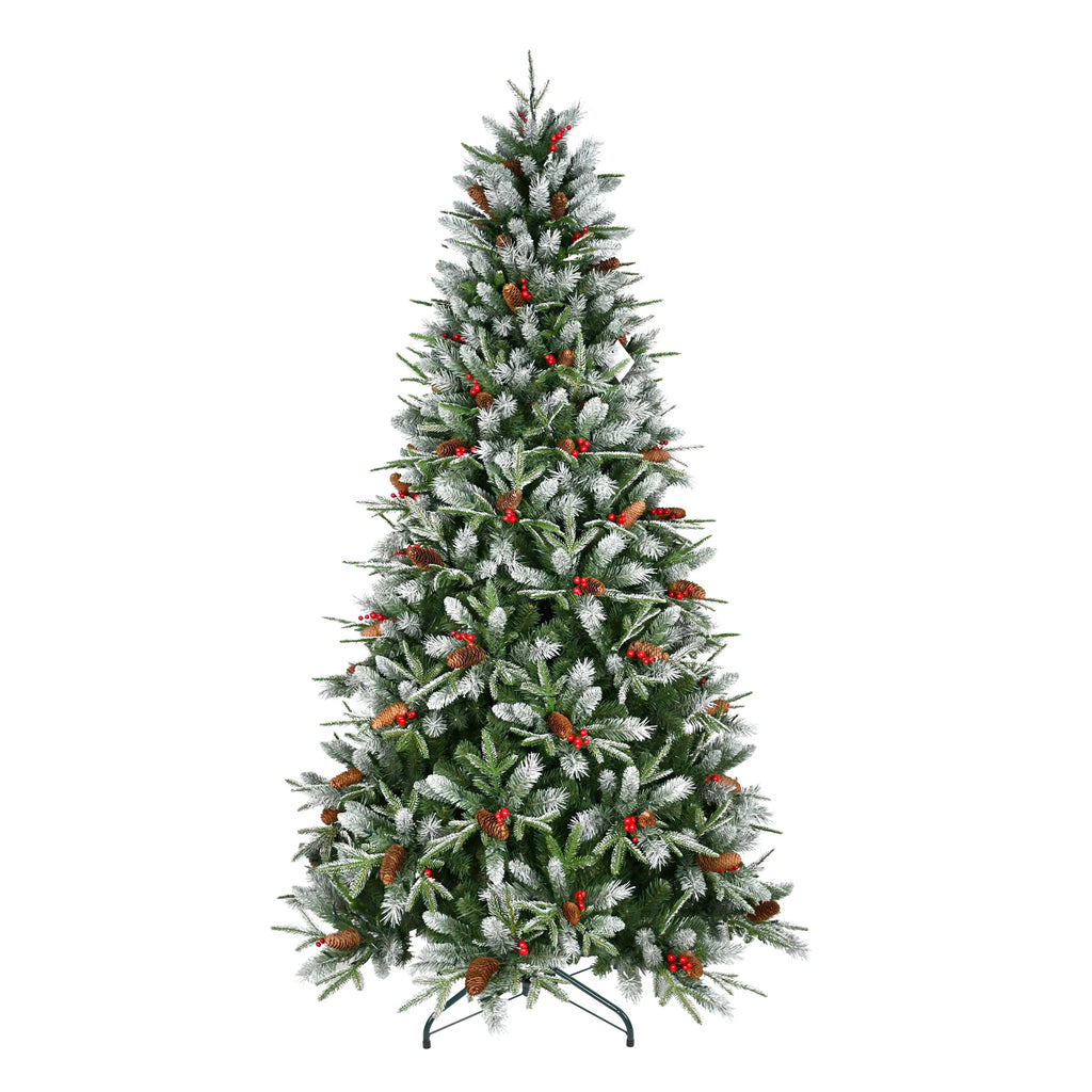 4/5/6FT PVC+PE Artificial Christmas Tree with White Needles Pine Cones Berry Decor Premium Xmas Tree with Stand for Home