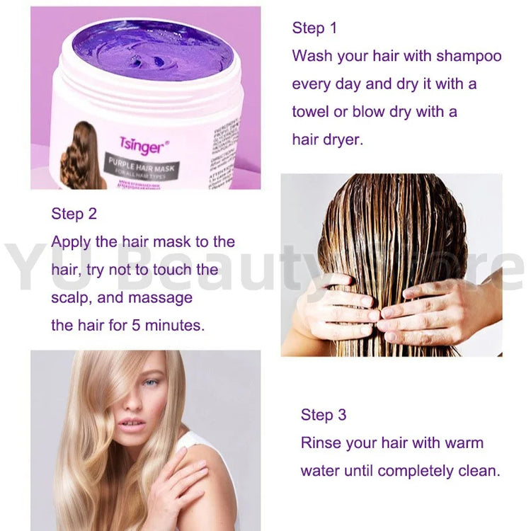 Purple Repair Hair Mask Keratin Deep Nourishing Dry Frizzy Damaged Treatment Collagen Magical 5 Second Soft Shiny Care 200ml