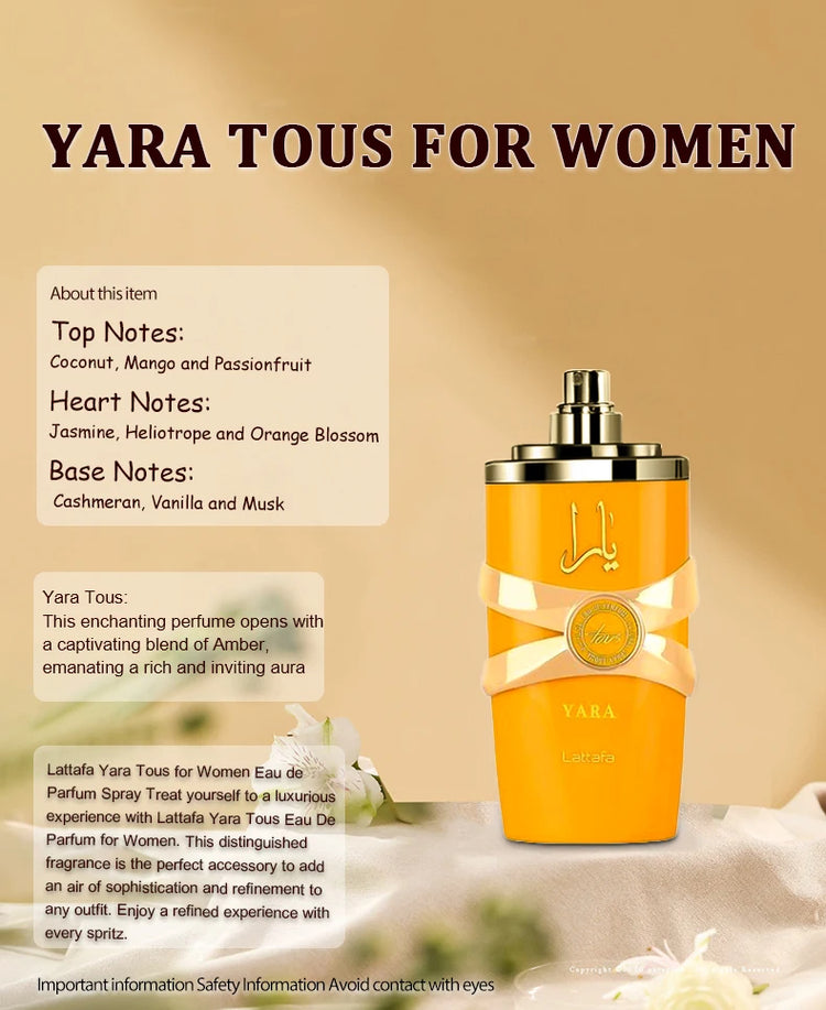 100ML Original Yara Tous Women's Perfume Spray Lasting Fragrance High Quality Amber Fragrance Delicate Luxury Attracts Attention