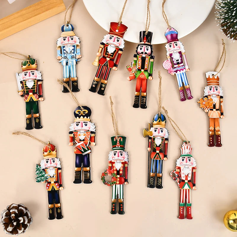 12Pcs Nutcracker Soldier Wooden Pendant Xmas Tree Hanging Ornament 2024 Christmas Decoration for Home Navidad 2025 New Year Gift