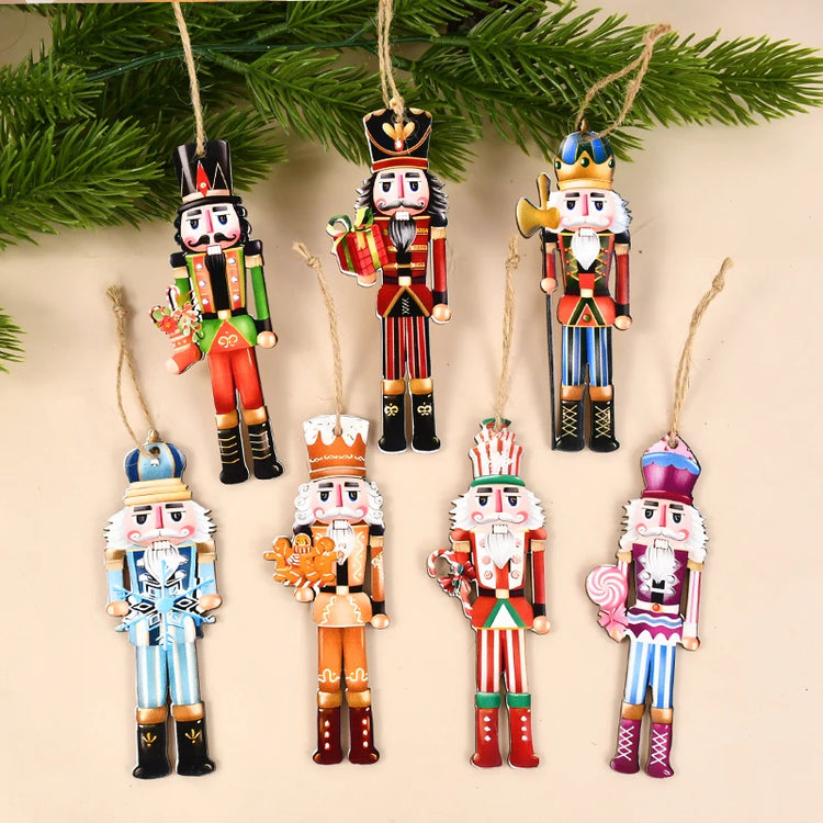 12Pcs Nutcracker Soldier Wooden Pendant Xmas Tree Hanging Ornament 2024 Christmas Decoration for Home Navidad 2025 New Year Gift