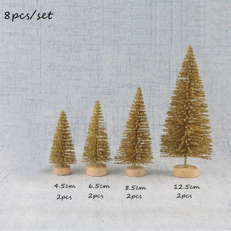 8PCS Christmas Mini Trees Mix Size Fake Glitter Trees For Xmas Home Table Decor Ornaments Noel Party Desktop Decorations