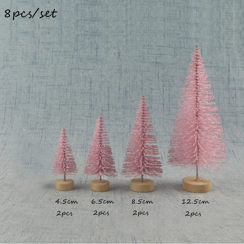 8PCS Christmas Mini Trees Mix Size Fake Glitter Trees For Xmas Home Table Decor Ornaments Noel Party Desktop Decorations