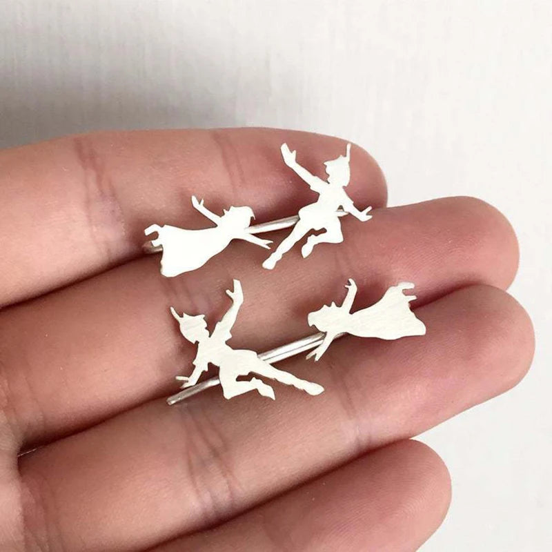 Peter Pan Little Girl Flying Earrings Piercing Stud Earrings Fairytale Accessories Jewelry For Girls Women Holiday Gifts