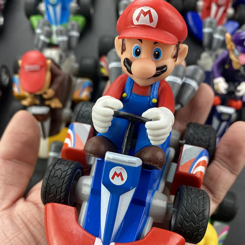 Super Mario Pull Back Car Green Yoshi Donkey Kong Bowser Luigi Toad Princess Peach Action Figure Toys Anime Game Doll Kid Gifts