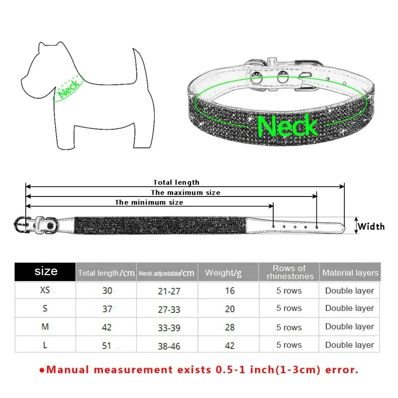 Suede Fiber Crystal Dog Collar Comfortable Glitter Rhinestone Dog Collars Zinc Alloy Buckle Collar for Small Dogs Cats XS-L