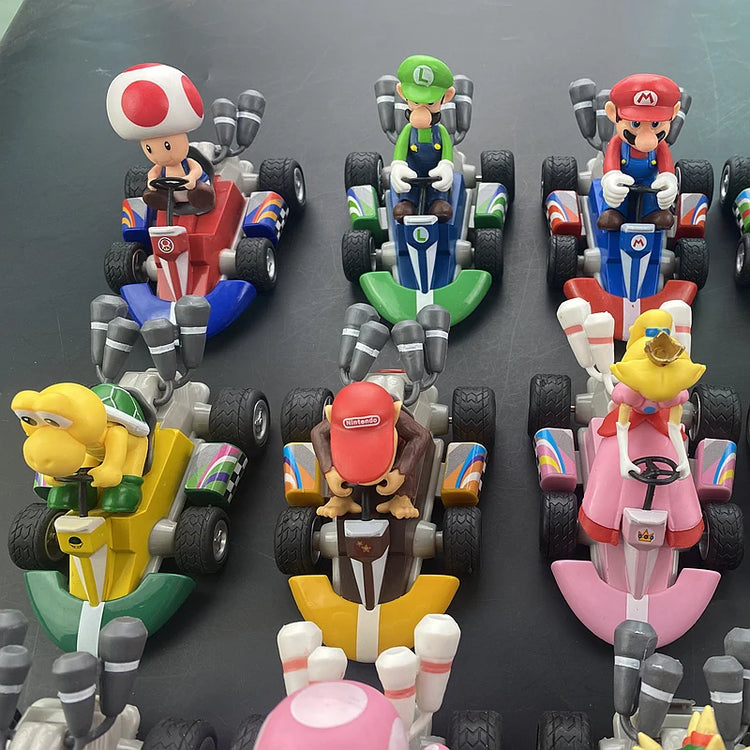 Super Mario Pull Back Car Green Yoshi Donkey Kong Bowser Luigi Toad Princess Peach Action Figure Toys Anime Game Doll Kid Gifts