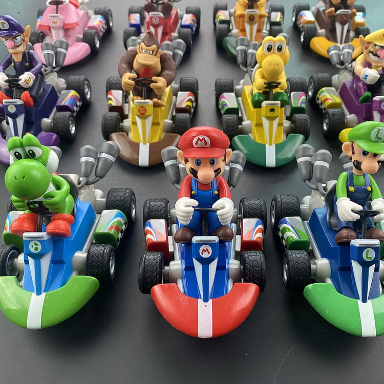 Super Mario Pull Back Car Green Yoshi Donkey Kong Bowser Luigi Toad Princess Peach Action Figure Toys Anime Game Doll Kid Gifts