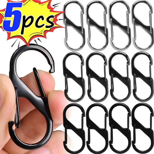 5PCS Zinc Alloy S Shape Camping Carabiners Safety Buckles Outdoor Sports Bottles Backpack Keychain Climbing Hiking Hooks Tool