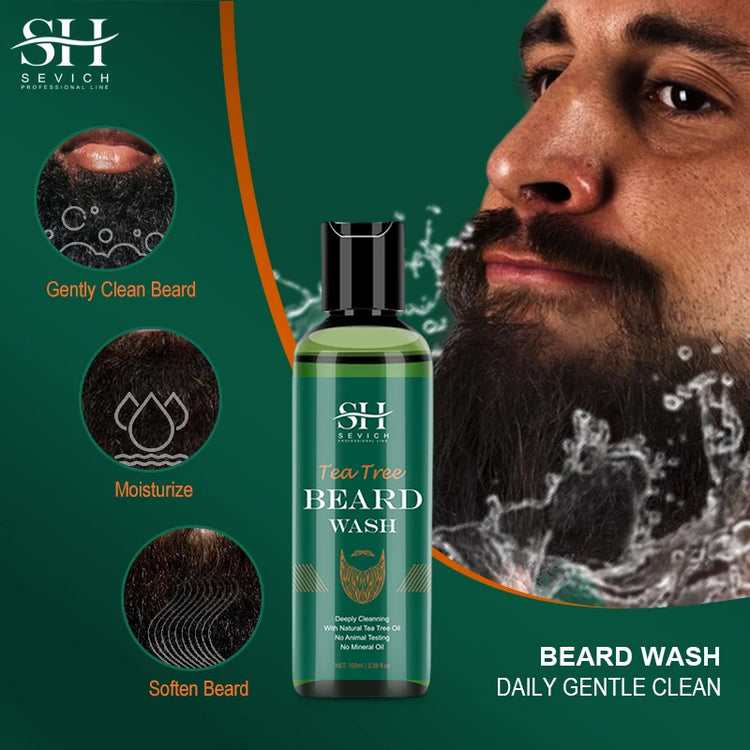 2023 Tea Tree Beard Nourishing Moisturizing Growth Oil Kit For Men Moustache Growth Anti Hair Loss Shampoo Beard Care Sevich