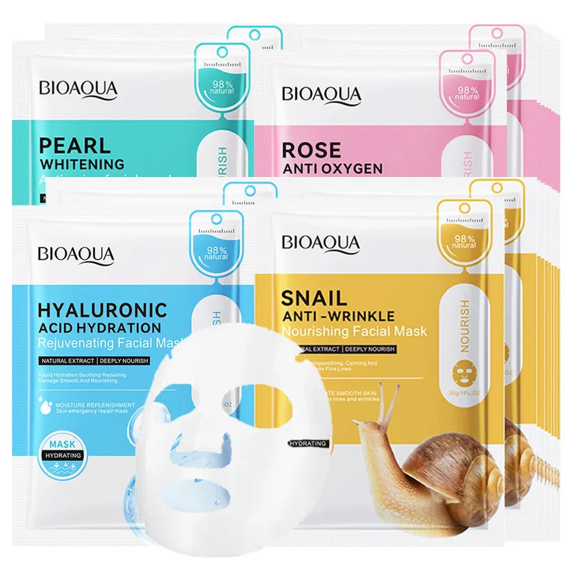 20pcs BIOAQUA Snail Hyaluronic Acid Face Mask skincare Moisturizing Brightening Firming Facial Masks Face Skin Care Products