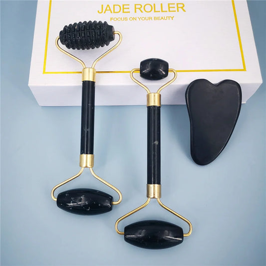 Obsidian Jade Roller Massager Gouache Scraper For Face Facial Skin Care Tools Natural Body Back Beauty Lifting Massagers Rollers