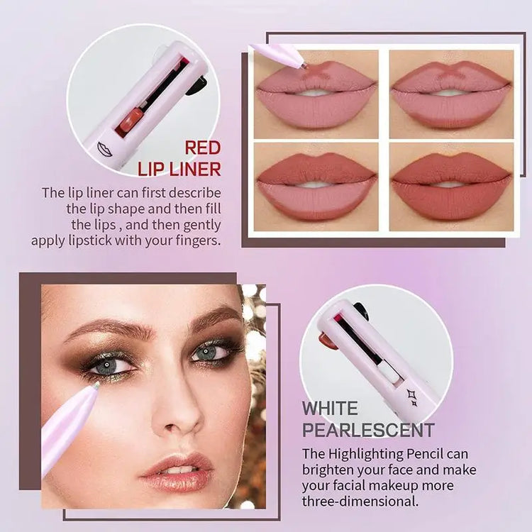 4 in 1 Makeup Pen Highlighter EyeLiner Eyebrow Pencil LipLiner Waterproof Multifunctional Makeup Pencil for Travel Gift for Girl