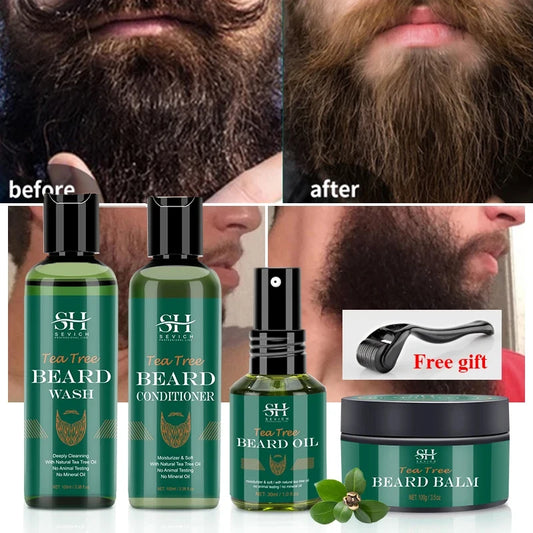 2023 Tea Tree Beard Nourishing Moisturizing Growth Oil Kit For Men Moustache Growth Anti Hair Loss Shampoo Beard Care Sevich