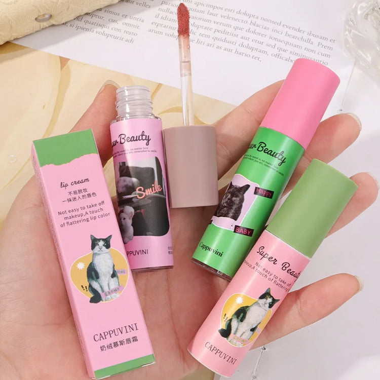 9 Colors Creamy Texture Lip Gloss Waterproof Velvet Cute Cat Milk Cake Matte Lip Mud Mist Liquid Lipstick Girls Makeup Cosmetics