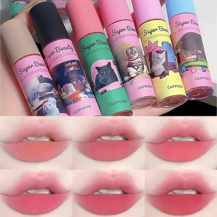 9 Colors Creamy Texture Lip Gloss Waterproof Velvet Cute Cat Milk Cake Matte Lip Mud Mist Liquid Lipstick Girls Makeup Cosmetics